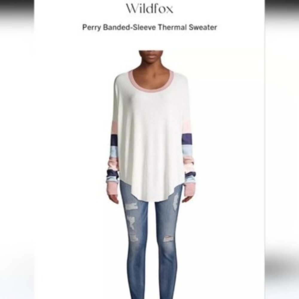 Wildfox Perry Banded Sleeves Thermal Oversized‎ Top Casual Boho Lightweight